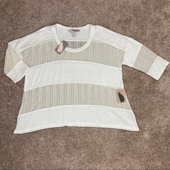 🫶🏼 NWT Cream Lace Panel Shirt Sheer Flowy Slouchy 3/4 Sleeves Forever 21 XS - Picture 14 of 16